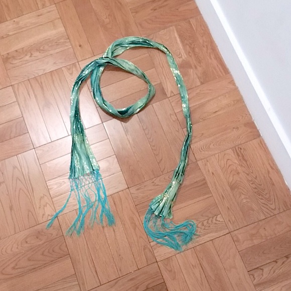 Mermaid Iridescent LamΓ© Scarf in Aqua & Gold - Picture 3 of 5